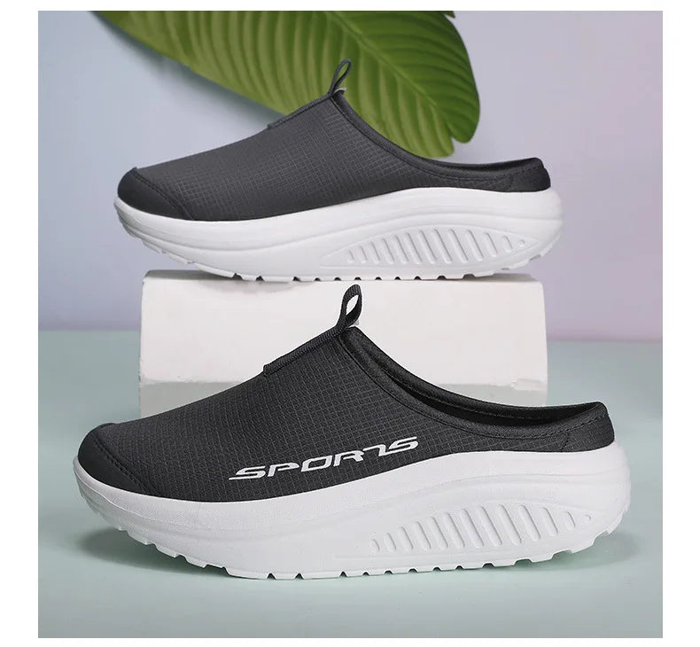 Ladies' Half Dragged Thick Soled Shoes Are Casual Lightweight and Breathable Increasing The Height for Lazy People To Step On