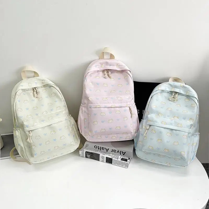 Cute Cartoon Cat Printed Backpack Large Capacity Student Schoolbag Fashion Delicate Trendy Girly Bag Portable Travel Bags Gifts