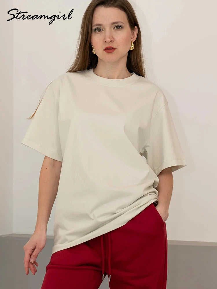 Summer Women T Shirts Oversized Cotton White Short Sleeve Baggy Tops For woman Summer Plain Loose Pink Tshirt Oversize Blue