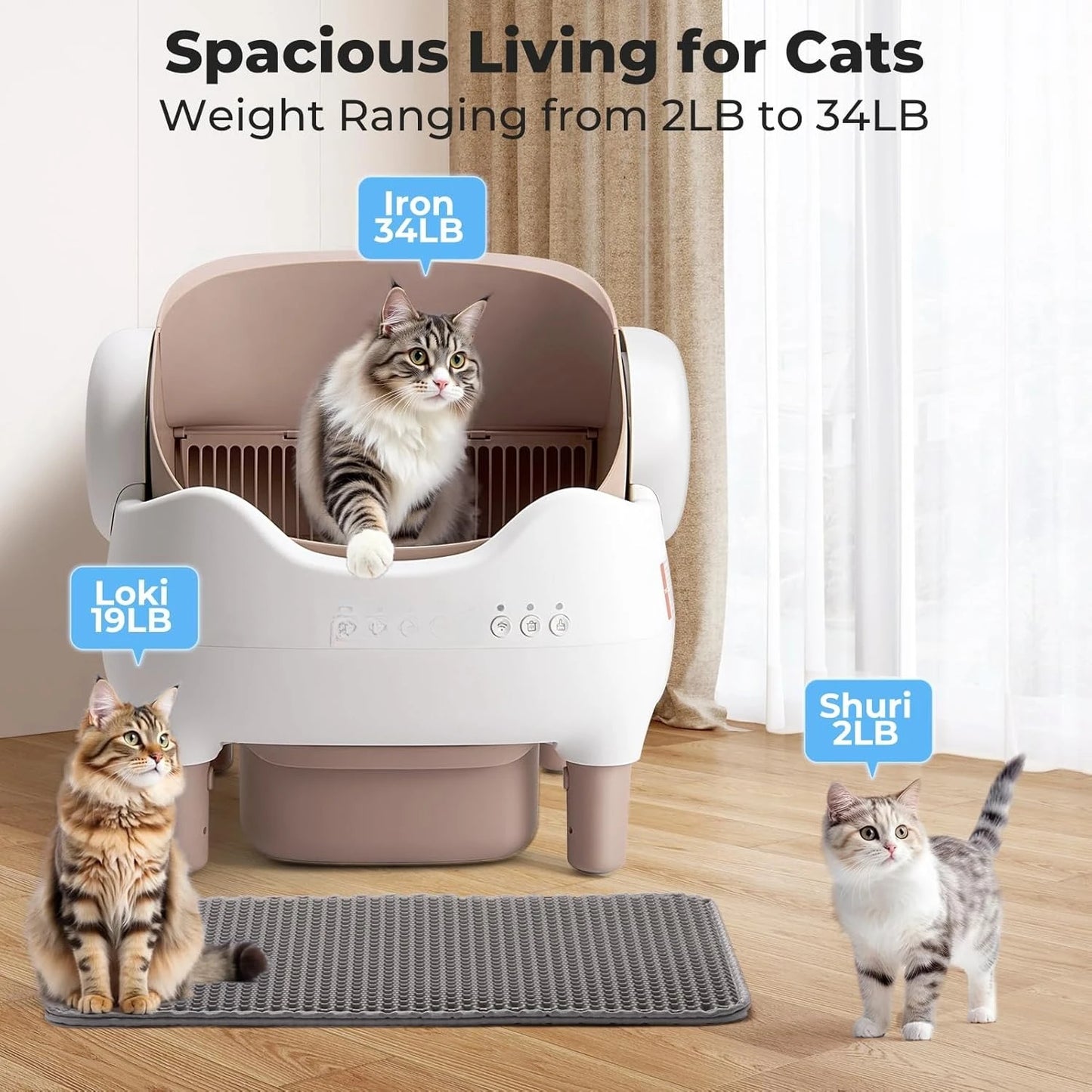 Automatic Self Cleaning  Cat Litter Box with APP Control, Large Waste Bin, Open-Top, Cat Toilet Cat Bedpans for Multiple Cats