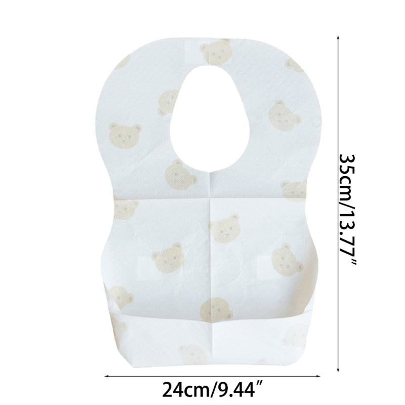 50-Pack Disposable Bibs for Babies Aged 6 Months to 2 Years Cartoon Bear Feeding Bib for Boy Girl Non-woven Drool Towel