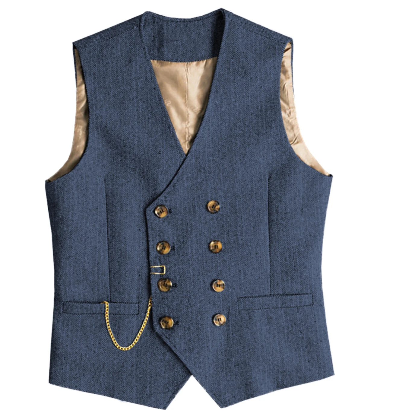 V Neck Men's  Suit Vests Herringbone Wool Tweed Double Breasted Waistcoat Tuxedo Groomsmen For  Wedding