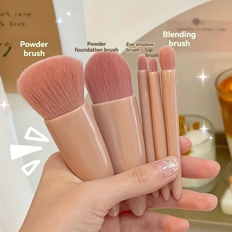 5Pcs Portable Makeup Brush Set With Mirror -  Foldable Travel Kit, Mini Makeup Brush Set Travel Makeup Brush Set