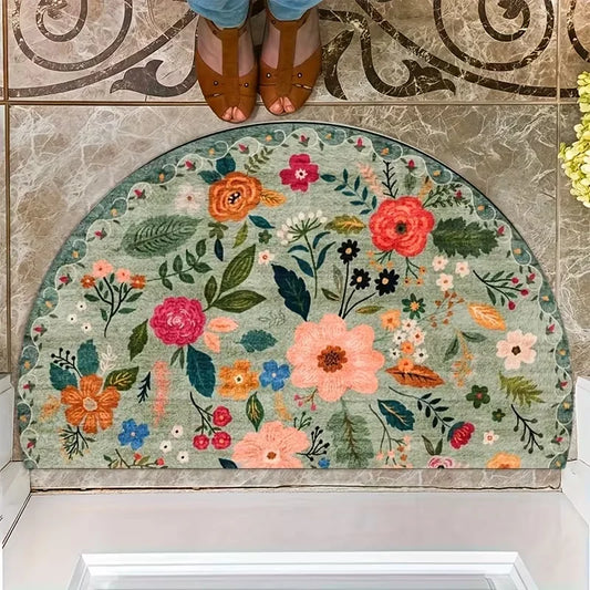 Bohemian Style Floral Semi-circular Carpet Vintage Ethnic Style Floral Carpet Living Room Bedroom Kitchen Entrance Carpet