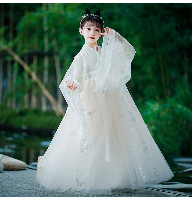 Hanfu Dress Traditional Chinese Cloth Outfit Ancient Folk Dance Stage Costumes Oriental Children Girls Fairy Princess Cosplay