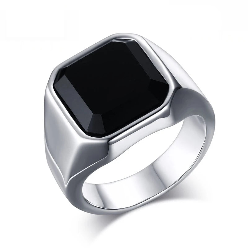 Vnox Stylish Square Natural Stone Signet Rings for Men, Stainless Steel Metal Finger Ring Party Gift Jewelry