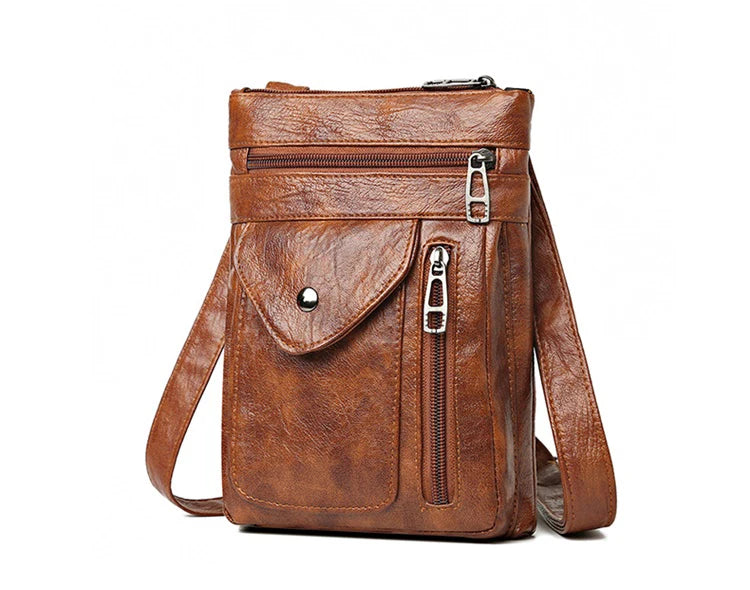 Ladies' soft leather shoulder bag, mobile phone bag, layered bag, mailman, one shoulder luxury designer, ladies' handbag, wallet