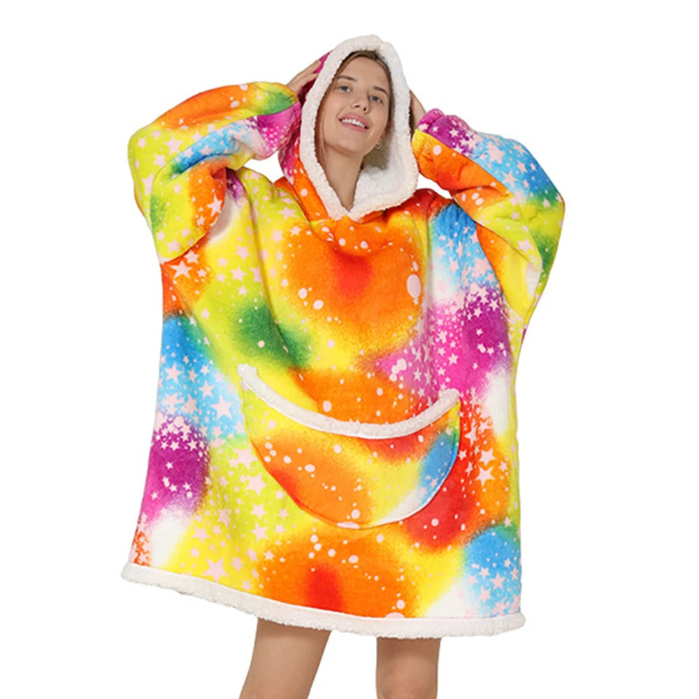 Oversized Blanket Hoodie with Big Pockets for Women Christmas Sweaters Hooded Cute Wearable Fleece TV Blanket for Couple Hoodies