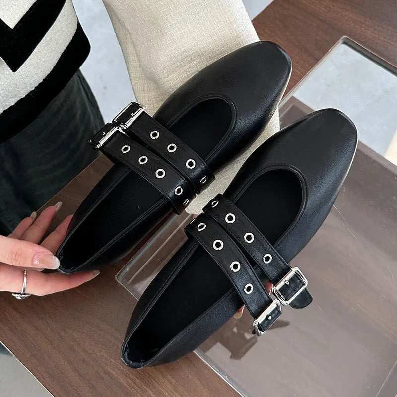 Female Footwear Round Toe Luxury Women Flats Mary Janes Shoes Shallow  Fashion Buckle Strap Ladies Ballet Flats Shoes
