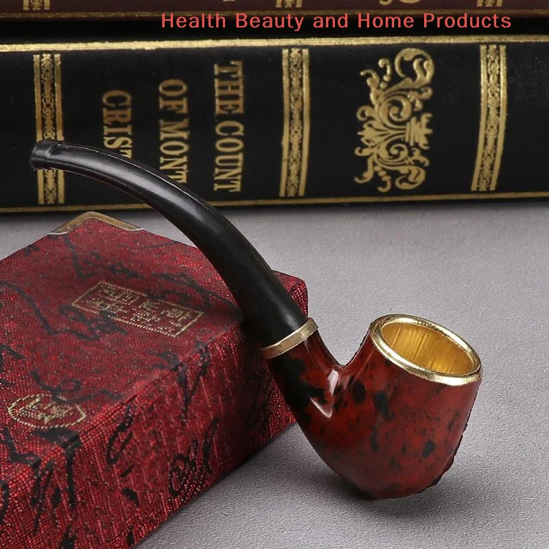 Durable Mini Cigarette Pipe Imitation Wood Pipe Men's Classic Resin Pipe Old-Fashioned Dry Pipe Portable Copper Pot Bent