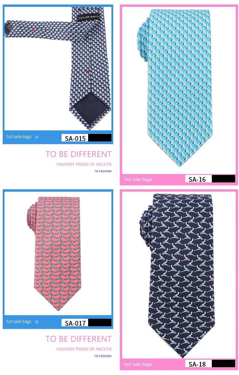 Tailor Smith 100% Silk Ties For Men Fashion Necktie With Bee butterfly sailboat  Animal Pattern Tie Father's Day Birthday Holida