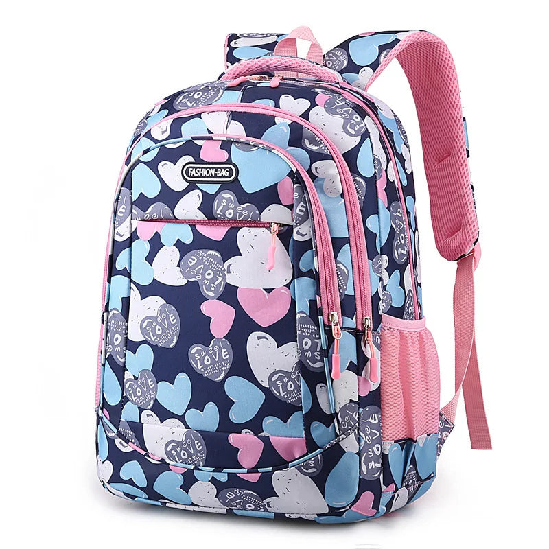 Student Boys And Girls School Bags Love Heart Printed Student Shoulder School Bags 1-6 Grade Light Weight Double  Shoulder Bags