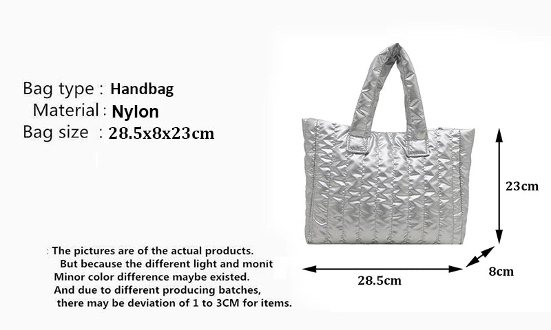 Ladies Tote Bags Large Capacity Cotton Padded Bag Solid Color Casual Fashion Nylon Elegant for Handbag