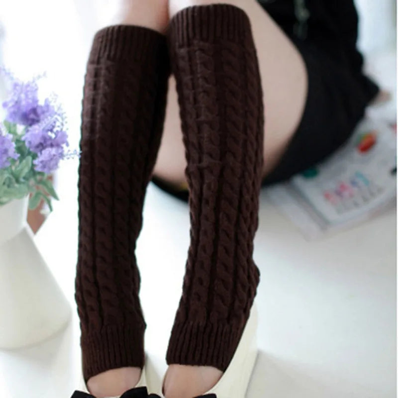 Women's Leg Warmer Lolita Long Socks Knitted Keep Warm Foot Cover Ladies Autumn Winter Black White Twist Crochet Socks Boot Cuff
