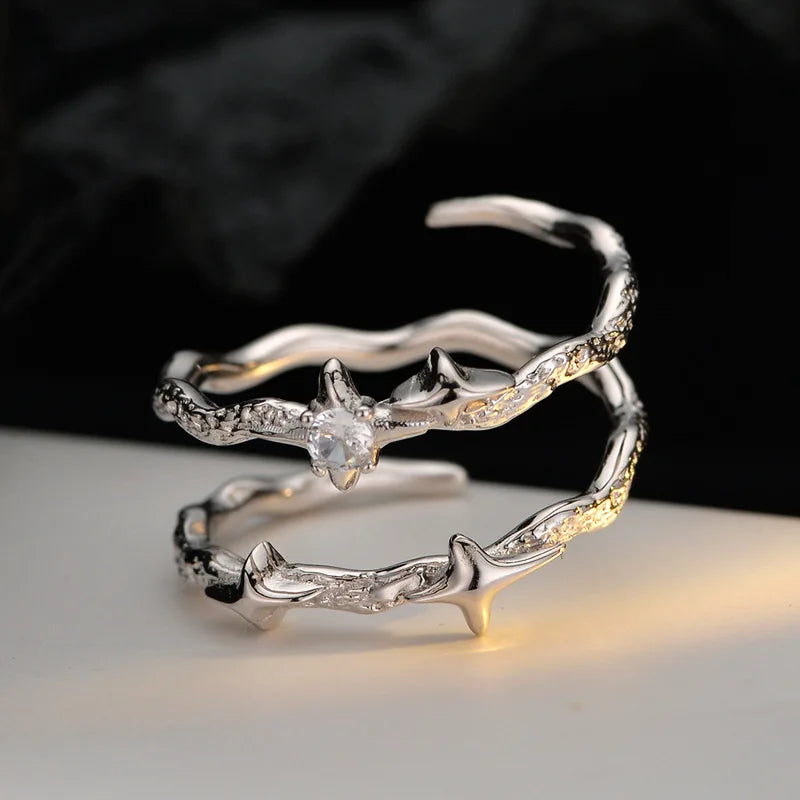 F.I.N.S New Original Simple S925 Sterling Silver Star Ring Women's Double Layer Irregular Adjustable Finger Fine Jewerlry Gifts