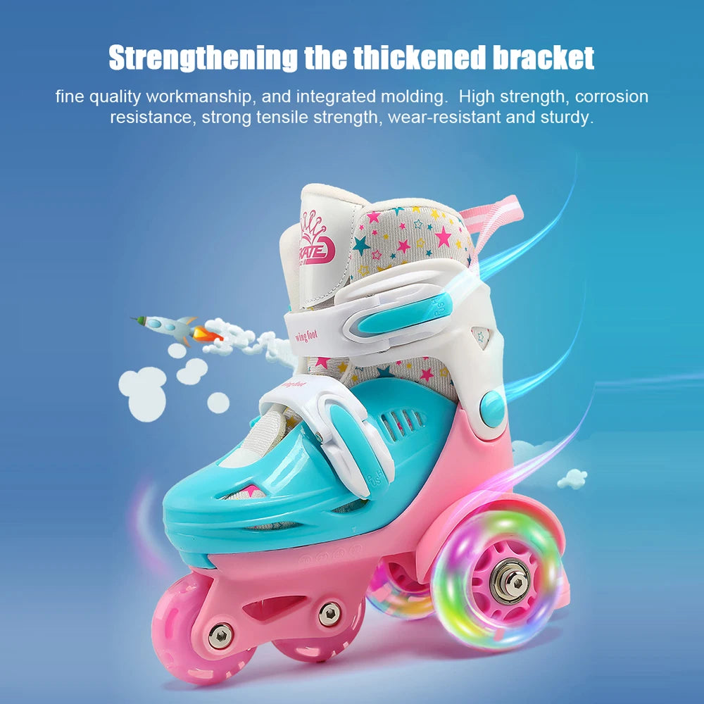 Flash Skating Shoes Kids Beginner Roller Skating Shoes Set Children Skates with Kneepad Elbow Pads Helmet Barrier Backpack Rolle