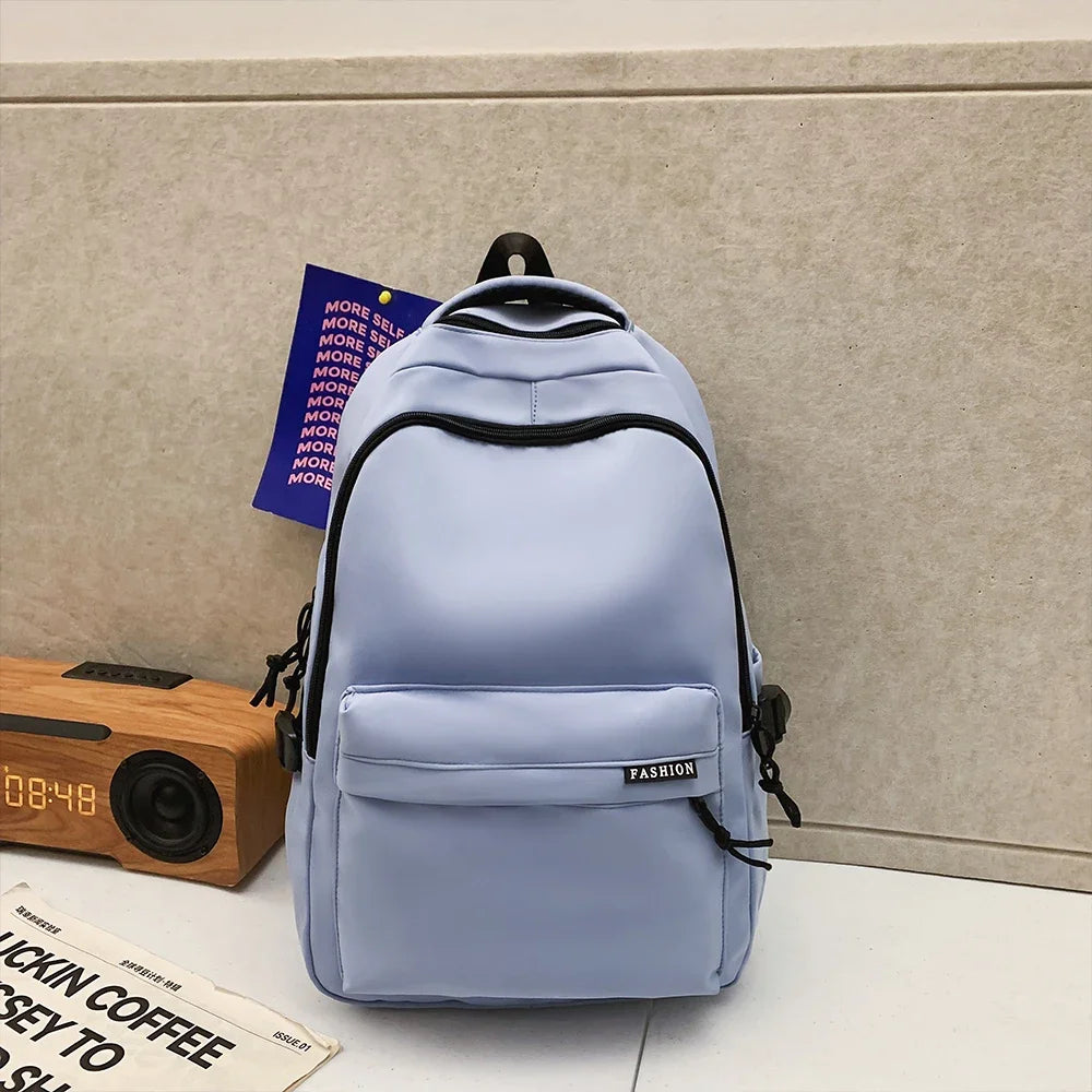 Large Capacity Solid Color Backpack, Simple Black Bag for Students & Travel