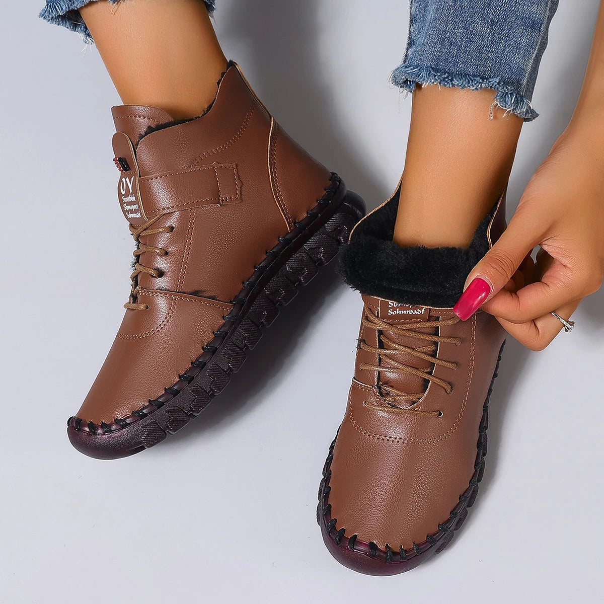 Women Boots 2025 New Comfortable Flat Ankle Boots Luxury Casual Thickened Warm Mom Shoes Fashion Handmade Cotton Shoes Women