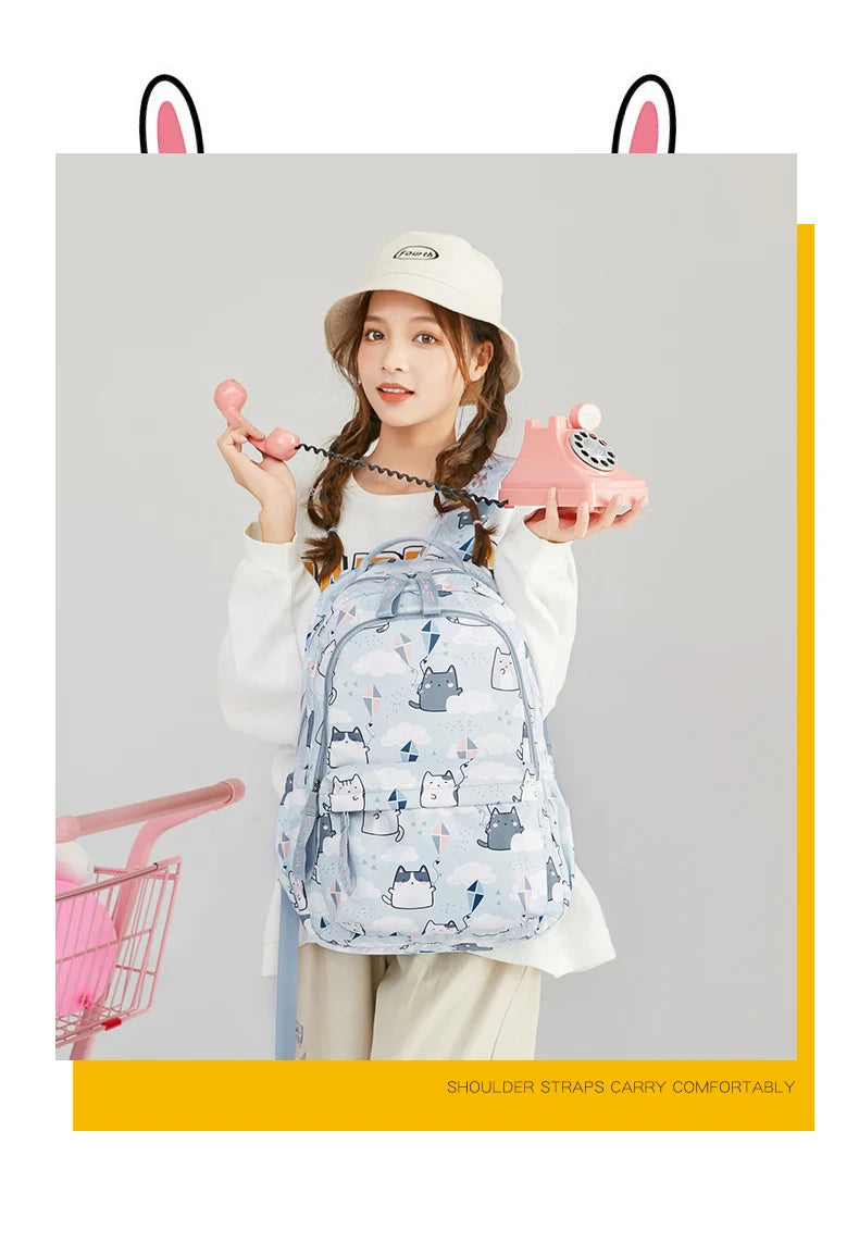 School Bags for Girls Cute Printing Cat School Backpack and Handbag Kawaii Children Backpack Back To School 2024 Mochila Escolar