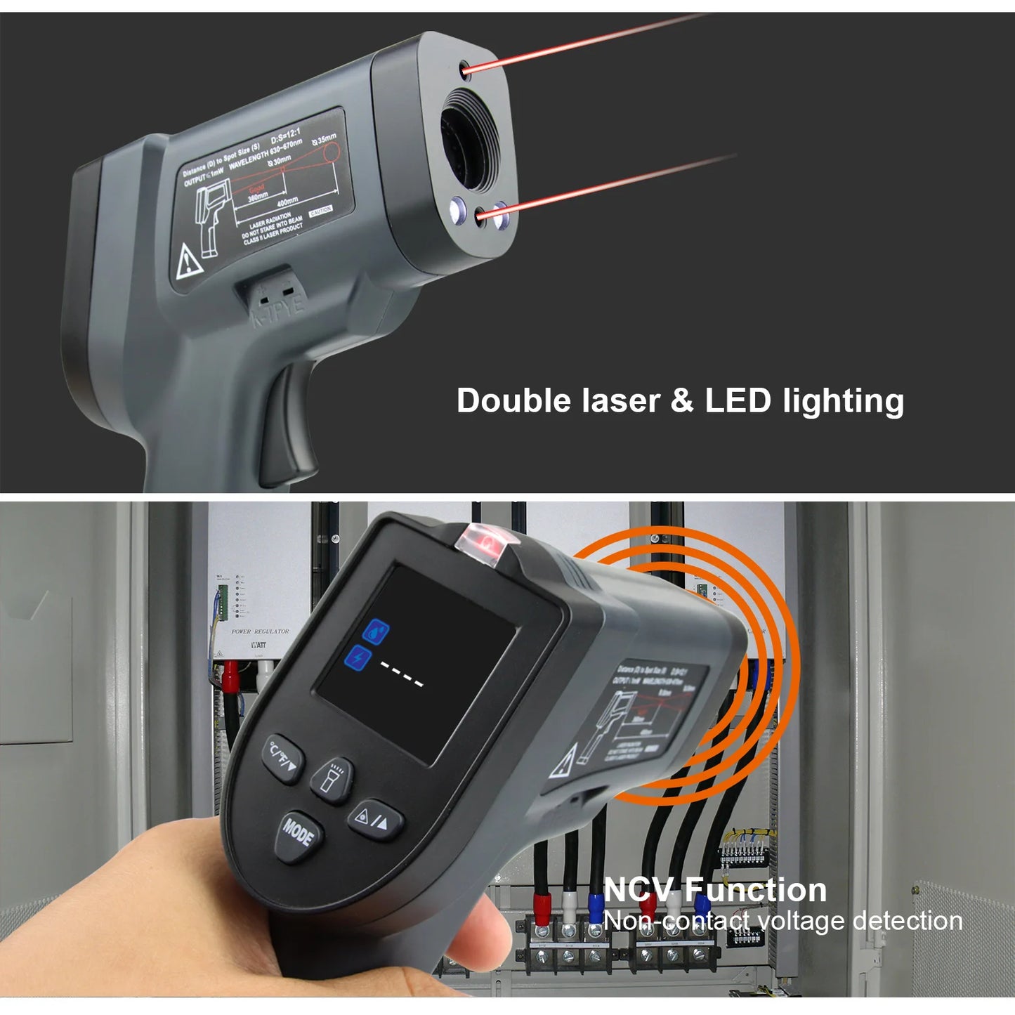 LCD Industrial Electronic Thermometer NonContact Digital Laser Temperature Meter Gun Laser Point Infrared Thermometer