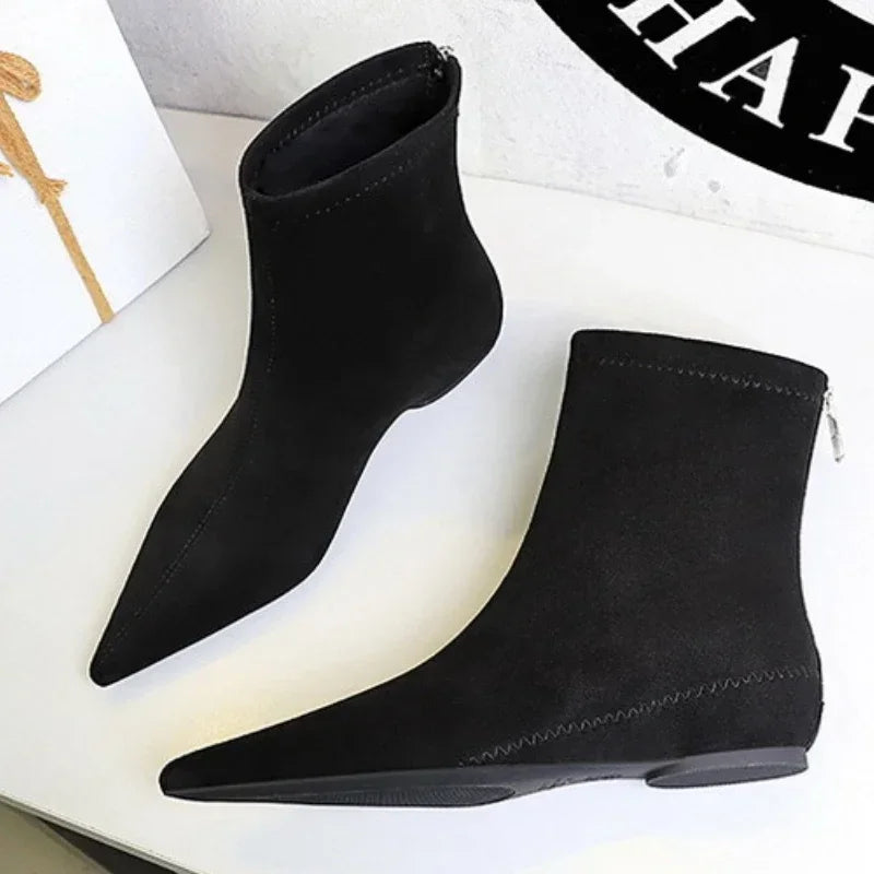 Women Red Pointed Toe Suede Ankle Boots Elegant Woman Inner Heel Short Boots 2024 Autumn Chic Office Female Keep Warm Short Boot