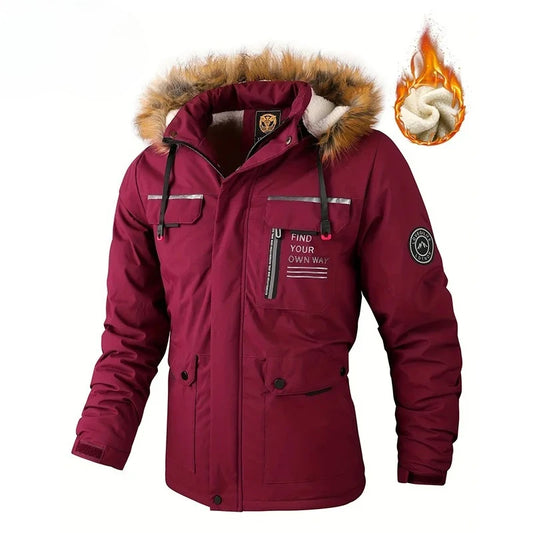 2026Winter Men Outwear Fleece Warm Removable Hooded Hiking Jacket Men Outdoor Windproof Casual Fashion Jacket Coat Male Clothing