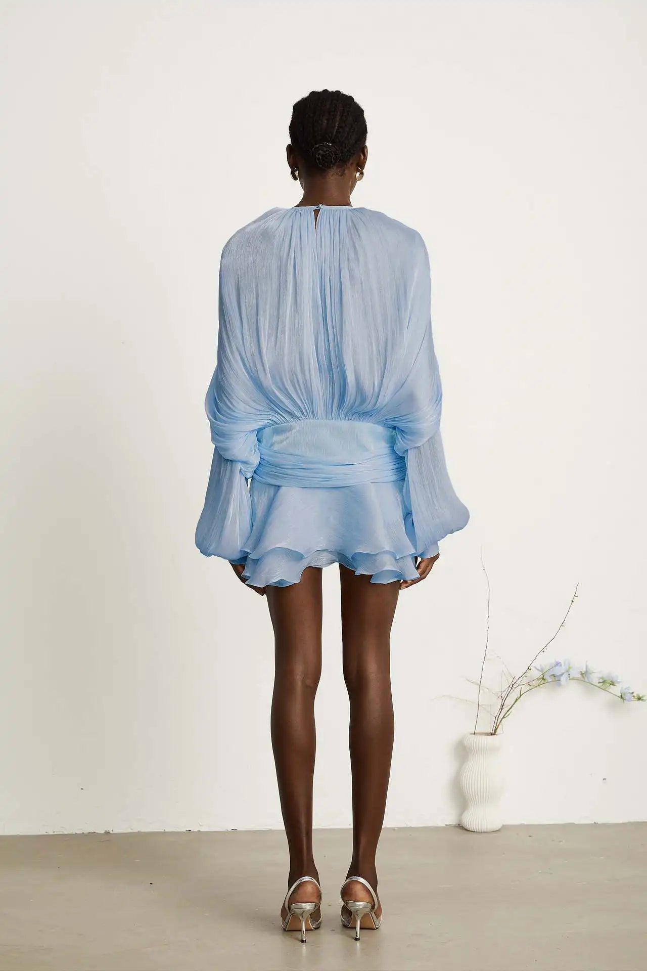 Dresses For Woman French Vestidos Elegant Puff Sleeve Dress Fashionable Loose Lace-up Solid Color Leace-up Simple Style Trendy