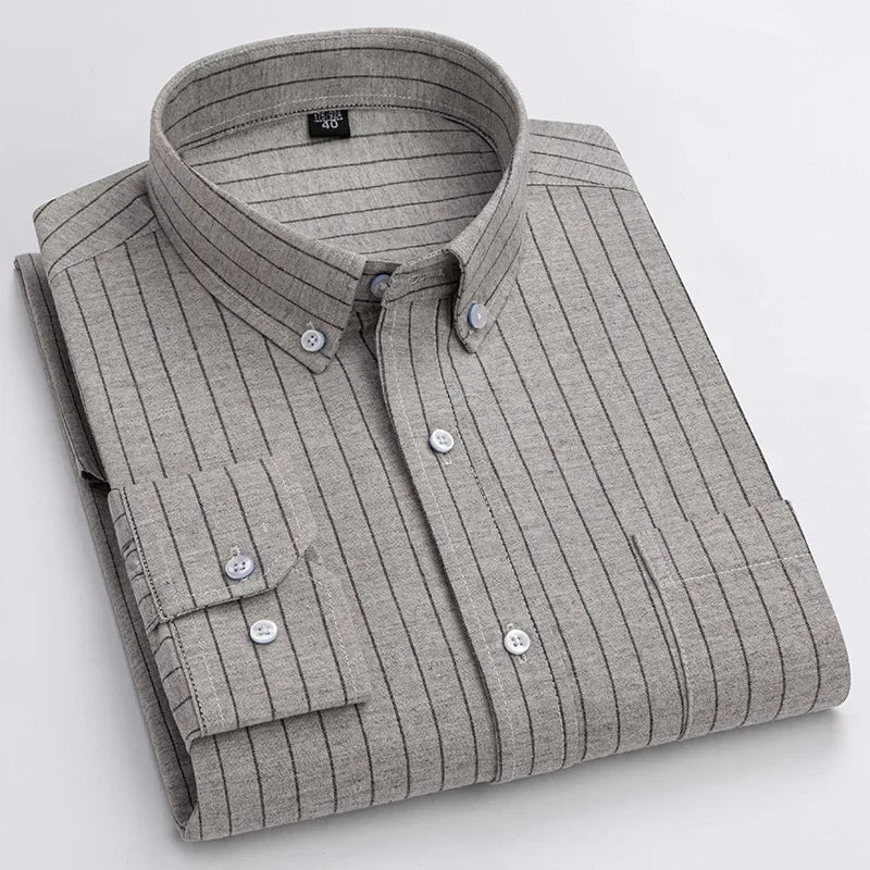 New in shirtplus size 7XL 100%cotton sanding long-sleeve shirts for men slim fit plain shirt striped plaid single pocket clothes