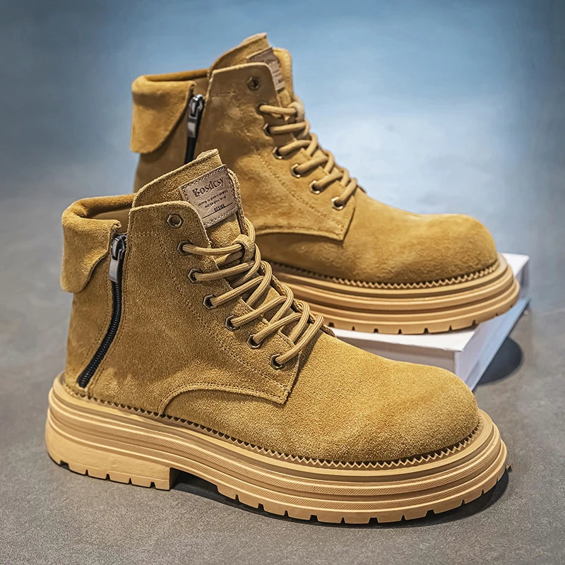 Men's high-quality suede horse boots outdoor casual leather boots thick soled English style short boots fashionable work boots