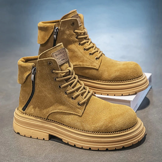 Men's high-quality suede horse boots outdoor casual leather boots thick soled English style short boots fashionable work boots