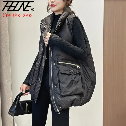 Winter Jackets Vests for Women 2025 Chalecos Para Mujer Plus Size Fashion Casual Korean Style Padded Parkas Pockets Long Coats