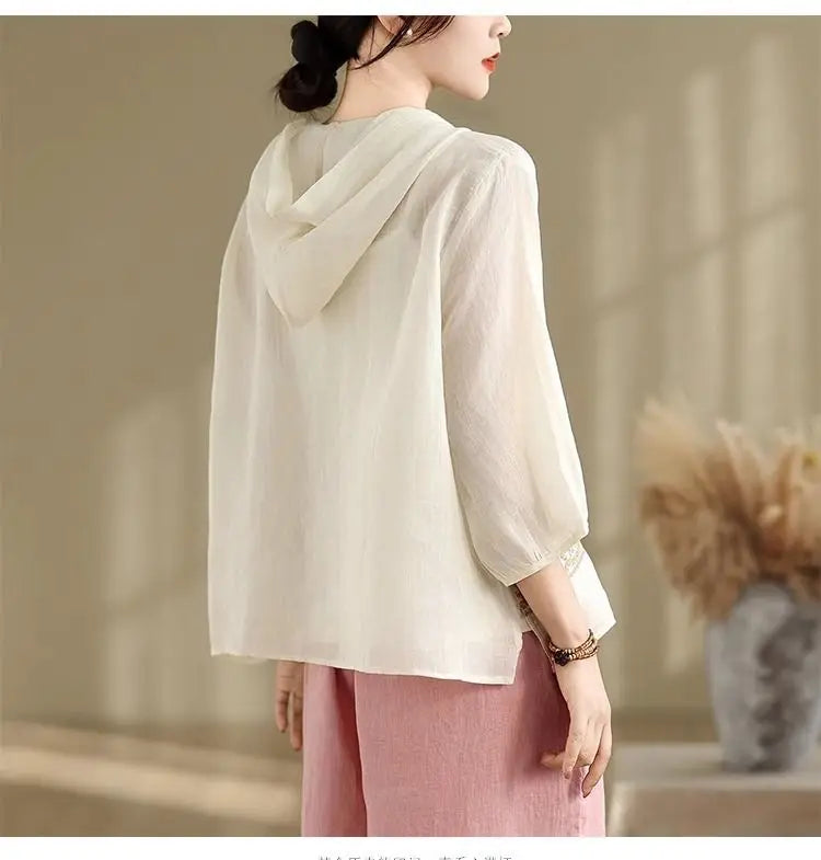 Summer New Embroidered T-shirt Casual Versatile Seven Sleeve Temperament Hoodie Lightweight Hoodie Top for Women