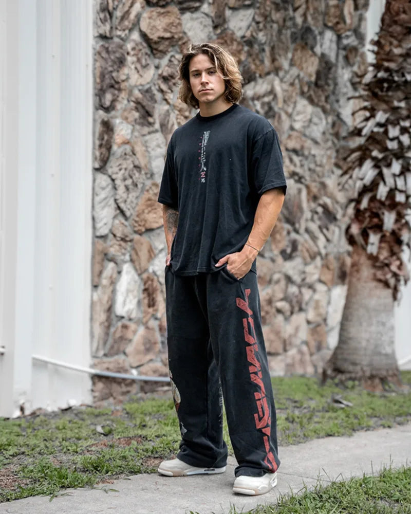 new 2026 American sports pants gym fitness running training pants cotton wool print wide leg pants