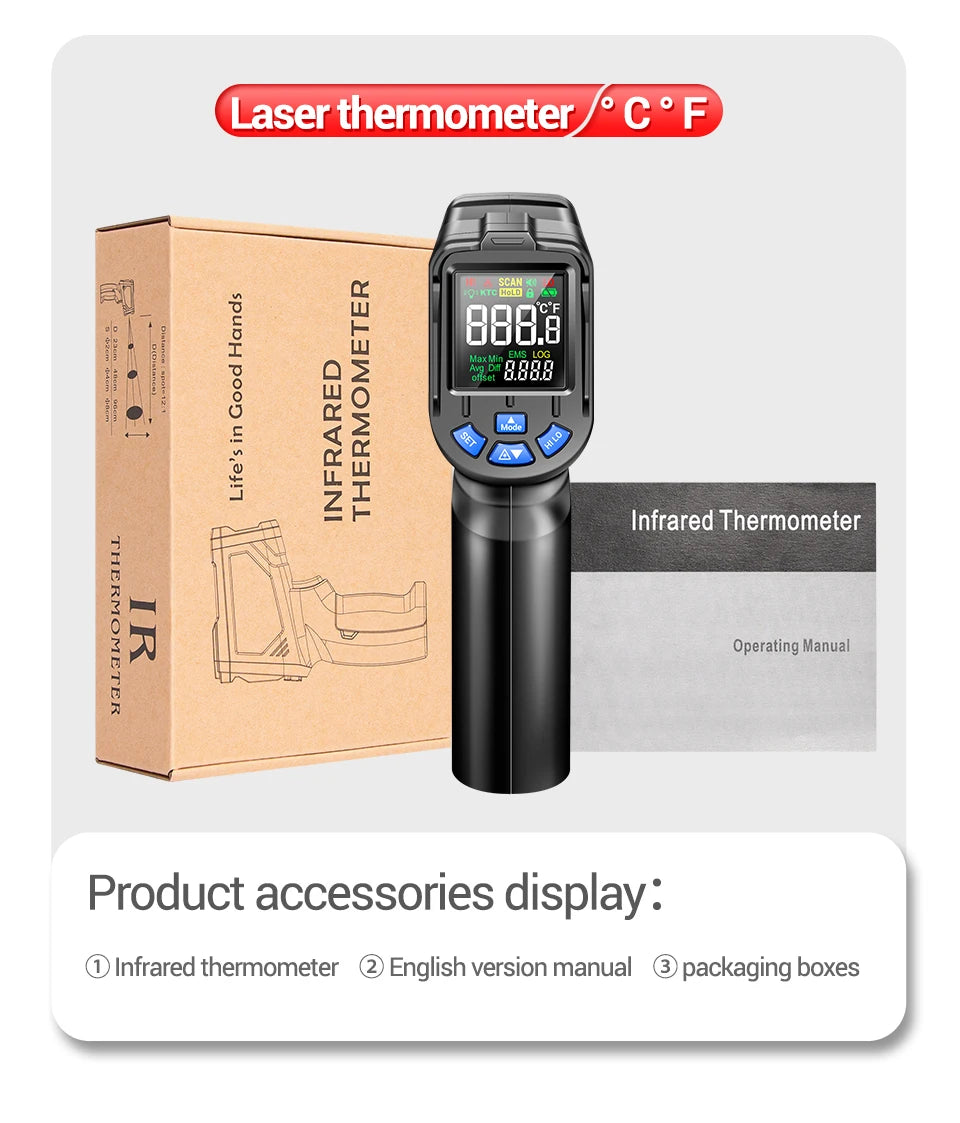Digital Infrared Thermometer ANENG TH05  Non-Contact  -20~650℃ IR Laser Termometro Pyrometer Gun  Laser Temperature Meter Tools