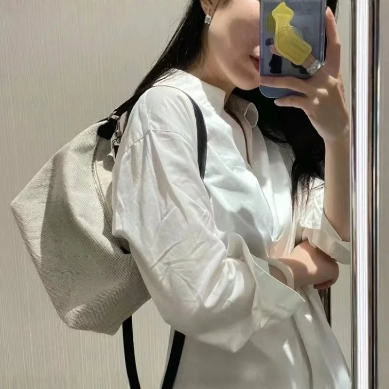 Ladies' canvas hand-held shoulder bag, fashionable and simple crossbody mini bag