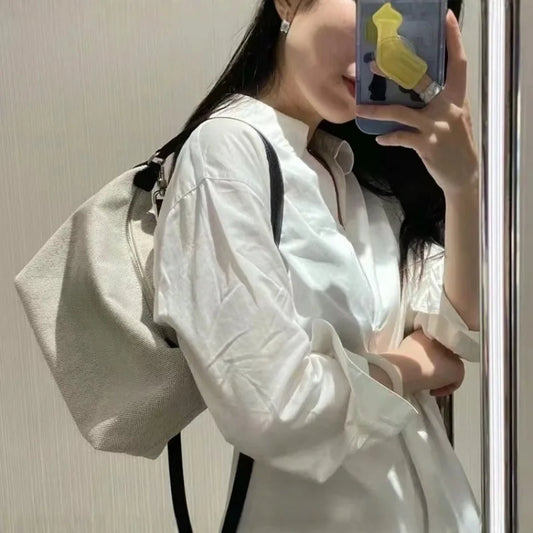 Ladies' canvas hand-held shoulder bag, fashionable and simple crossbody mini bag