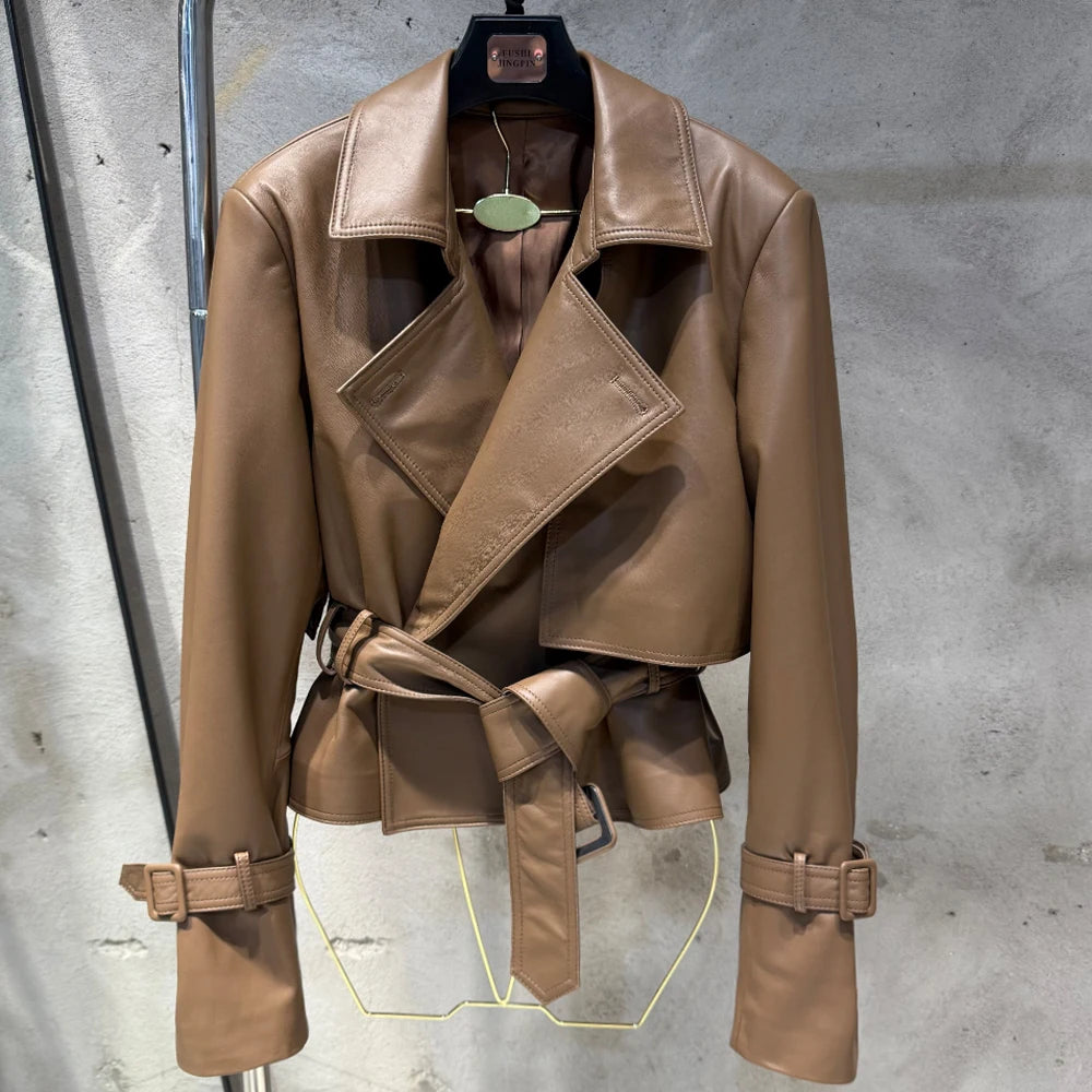 Ladies Blazer Leather Coat Office Lady Sheepskin Jackets Female Genuine Leather Outwear