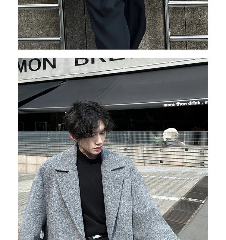 High-end British Style Sle Ort Suit Woolen Jacket Men's Autumn Winter High Sensation Cool Korean Sle Coats Jaet Outerwear Unisex