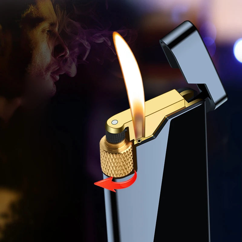 New Personality Portable Metal Slender Wheel Lighter Butane Gas Open Flame Lighter Mini Cigarette Lighter Gadget Men's Gift