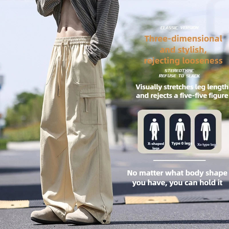 Men's work pants  black straight tube loose paratrooper pants  spring and autumn men's pants  wide leg 2025 new casual pants