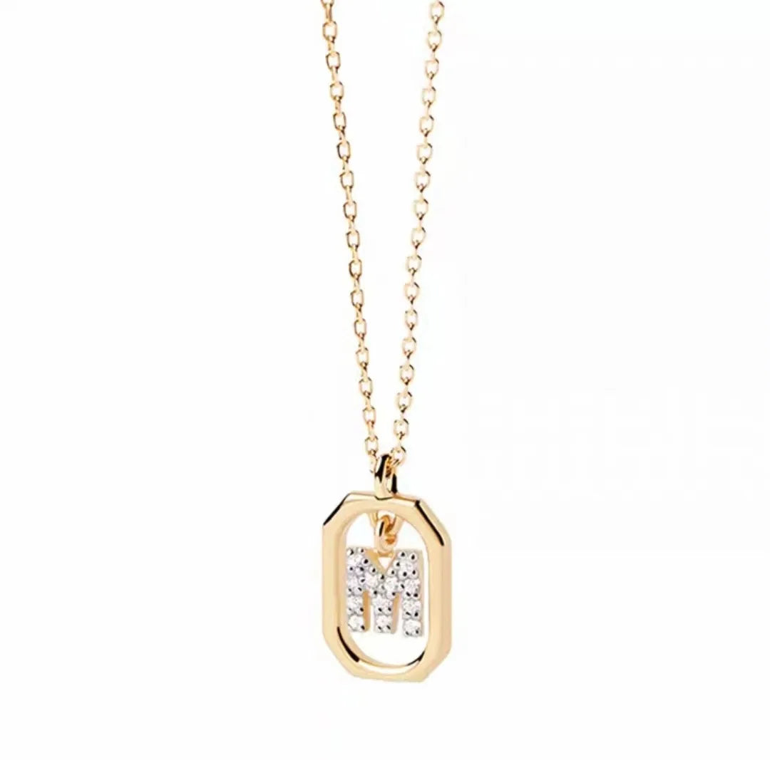 925 Sterling Silver Letter Necklace with 26 English Letter Zircon Pendant Geometric Design Personalized Necklace Luxury Jewelry