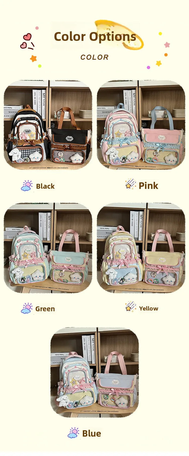 Large Capacity Children's School Bag Set for Girls Primary And Middle School Double Shoulder Backpack Sweet College Style