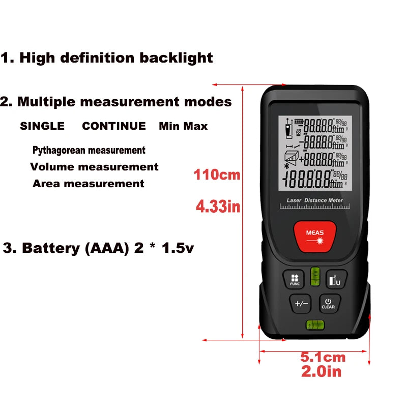 Laser Distance Meter 50M/100M/120M/150M/200M Digital Tape Measure Precision Rangefinder With Distance/area/volume