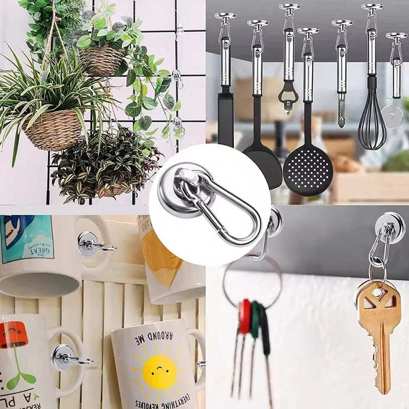 Strong Neodymium Magnetic Hooks 360°Rotation Carabiner Magnet Ring Keychain Hook for Home Refrigerator Kitchen Bathroom Hanging