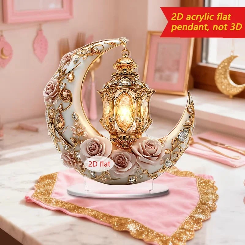Islamic Salute Cannon Decoration with White Moon And Golden Lantern for Ramadan Office Desktop Decor Suitable for Parties