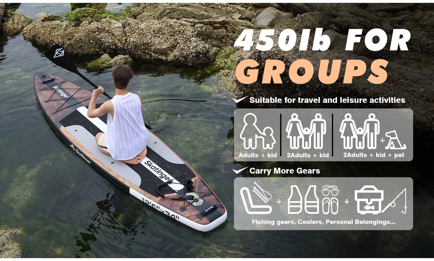 SKATINGER 12'6''x34''x6'' Inflatable Paddle Board for Adults Waterproof Standing Style SUP Board with Accessories for Aquatic