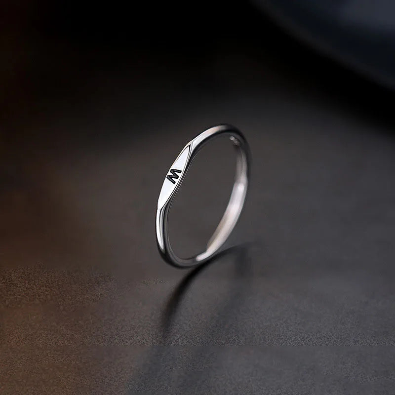 New 925 Sterling Silver Letter Ring Charm Personality Simple Style Woman Ring Birthday Gift for Friends Exquisite Jewelry