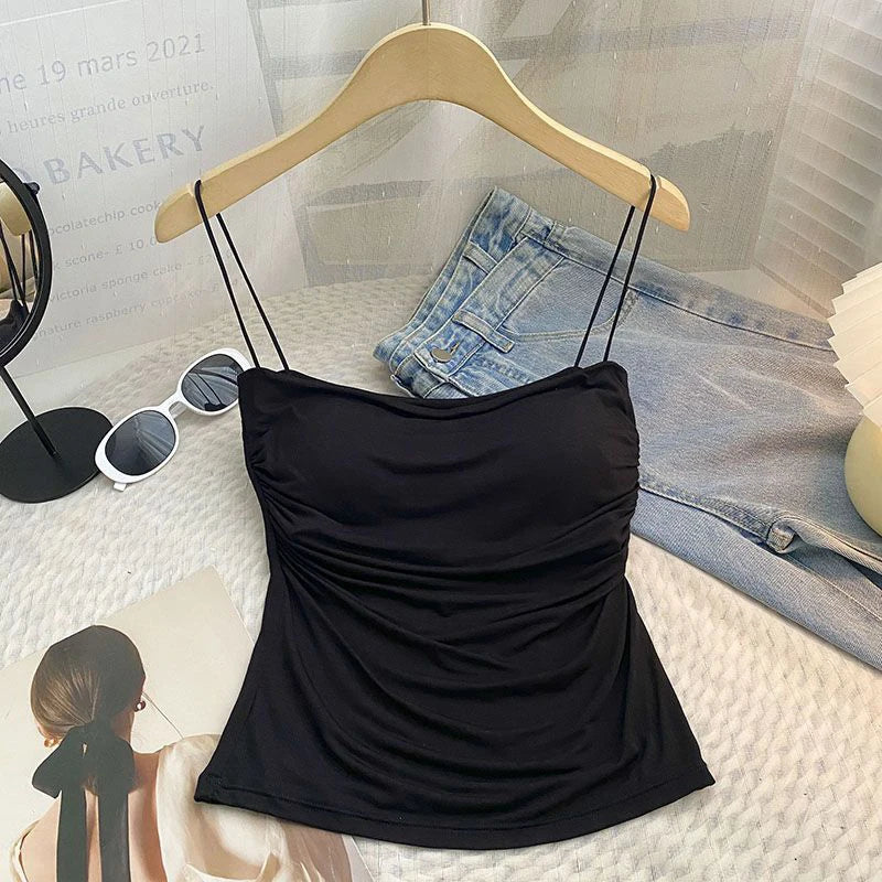 Top Sexy Summer Tank Top Women Spaghetti Strap Sleeveless Vest Camisole Party Bra Tops Club Outfits Skinny Black Crop Top