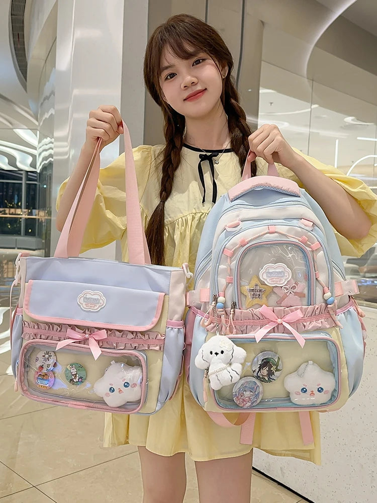 Large Capacity Children's School Bag Set for Girls Primary And Middle School Double Shoulder Backpack Sweet College Style