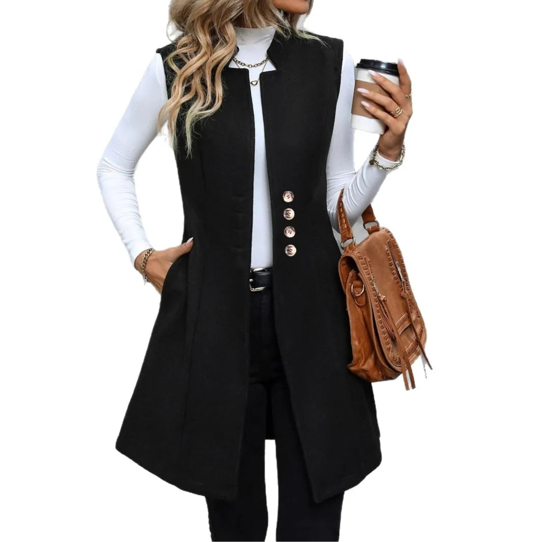 New Autumn/Winter Women's Woolen Suit Vest, Elegant Sleeveless Outerwear